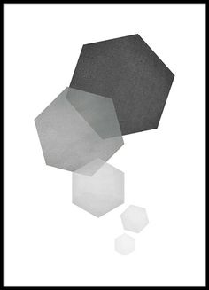 an abstract black and white photo with three hexagonal shapes