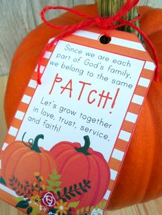 an orange pumpkin with a tag on it that says,'since we are each part of god's family, we belong to the same