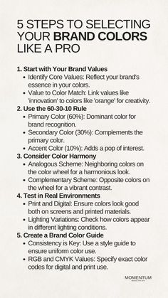 an advertisement with the words 5 steps to selecting your brand colors like a pro