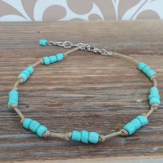 Turquoise Beaded Beige Cord Ankle Bracelet. Measures 8 1/2 Inches. Silver Tone Lobster Clasp And Extender Chain. New With Tags. Handmade In The Usa. Adjustable Turquoise Anklet With Tiny Beads, Adjustable Turquoise Strand Anklets, Adjustable Turquoise Anklets With Round Beads, Turquoise Round Beads Anklets For Beach, Casual Beaded Turquoise Anklets, Casual Turquoise Beaded Strand Bracelet, Casual Turquoise Beaded Anklets, Turquoise Beaded Anklets For Beach, Handmade Turquoise Casual Anklets