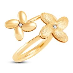 This flower bypass ring is a charming everyday look. 14K yellow gold and white rhodium A satin-finish flower and a polished flower decorate opposite ends of the open bypass design Made in Italy From the Italia D'Oro Collection Exclusively at Jared® 14k Gold Flower Shaped Rings, 14k Yellow Gold Flower Open Ring, Yellow Gold Flower-shaped Jewelry With Rose Design, Luxury Yellow Gold Nature-inspired Flower Ring, Luxury Yellow Gold Flower-shaped Rings, Jewelry Style Guide, Diamond Fashion Jewelry, Anniversary Wedding Band, Wedding Band Styles