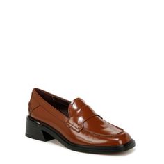 Legendary loafers. A classic, menswear-inspired silhouette meets feminine accents on these forever classic womens loafers. Leather/fabric or leather upper responsibly sourced through Leather Working Group-audited factories. Slip on style. Round toe. Stitch detailing. 1.75 inch block heel. | Franco Sarto Gabriella Heeled Loafer, Brown, 8M Slip-on Oxfords For Fall Office Wear, Fall Slip-on Oxfords For Office, Fall Workwear Slip-on Tassel Loafers, Slip-on Dress Shoes For Office In Fall, Fall Office Slip-on Tassel Loafers, Fall Office Tassel Loafers Slip-on, Office Dress Shoes For Fall, Classic Slip-on Platform Loafers For Fall, Modern Spring Loafers With Brogue Detailing