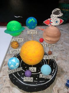 the solar system is made out of clay and paper machs, which are labeled in different languages