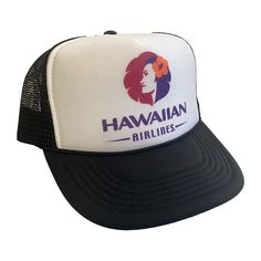 Hawaiian Airlines Hat Snapback Cap | Vintage Hawaiian Airlines Trucker Hat | A Vintage Style Trucker Hat Cap Color - Black Size - One Size Hits Most Adult Unisex Adjustable Snapback / Adjustable Bill Pure White Foam Front / High Quality Polyester Soft Mesh Back / Button on Top Most Orders Ship within 24 Hours! Hawaiian Airlines, Funny Hats, Hats Snapback, Vintage Hawaiian, Cute Hats, Snapback Cap, Hat Cap, Trucker Hats, Trucker Cap