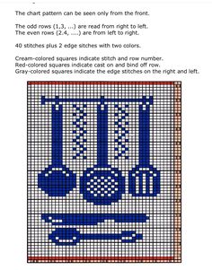 a cross stitch pattern with blue and red colors