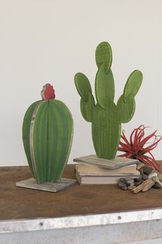 Kalalou Set Of 2 Painted Wooden Cactus | Modishstore | Home Accents Wooden Cactus, Painted Cactus, Cactus Craft, Simple Birthday Decorations, Cactus Party, Cactus Diy, Cactus Decor, Cactus Y Suculentas, Fun Decor