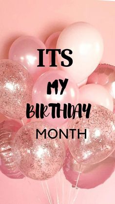 it's my birthday month balloon bouquet with pink and white balloons in the background