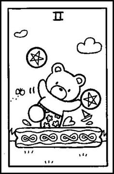 a drawing of a bear playing cards with the numbers 1 and 2 on it's back