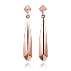 These attractive earrings display high polished dangling diamond-shape drops. They are crafted of rose gold tone over sterling silver, and are secured by post with friction backs. Product Details Metal Type rose-gold-flashed-silver Metal Stamp 925-sterling Weight 2.6GR Width 5.45MM Height 31MM Back Finding post-with-friction-back Earrings Display, Earring Display, Drop Dangle Earrings, Ear Cuffs, Pearl Diamond, Modern Earrings, Diamond Shape, Silver Diamonds, Metal Stamping