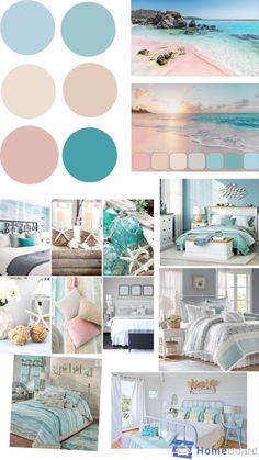 a collage of photos with different colors and patterns on them, including the ocean bedding