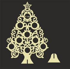 a stylized christmas tree with ornaments and bells in the shape of an ornament