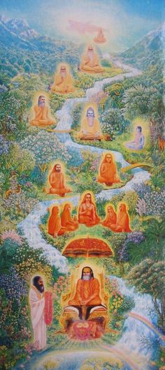 an image of buddhas sitting in the middle of a forest