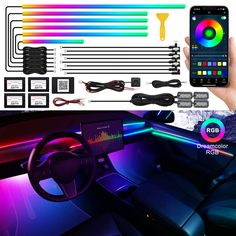 car interior lighting kit with remote control and color changing leds for all cars, including the steering wheel