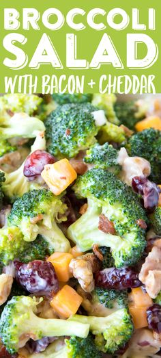 broccoli salad with bacon and cheddar on a plate