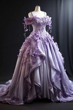 Princess Prom Dresses Handmade 3D Floral Victorian Corset Evening Gown Pleated.  "This pin contains affiliate links, which means I may earn a commission at no cost to you extra for you". 
 #affiliate #advertising" Vishma Maharaj, Purple Wedding Dress, Mermaid Prom Dresses Lace, Princess Prom Dresses, Purple Prom Dress, Sequin Prom Dresses, Fantasy Gowns, Fairytale Dress, Sweet 16 Dresses