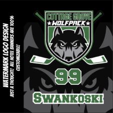 the wolfpack logo is shown in green and black with an image of a hockey player's face