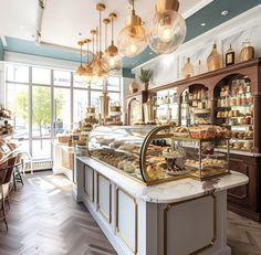 a bakery filled with lots of different types of pastries and desserts on display