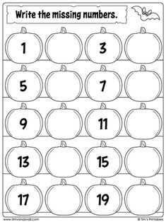 the missing numbers worksheet for pumpkins to be written in black and white