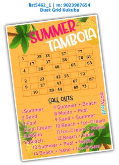 a poster for the summer tambora event with numbers and dates on it's side