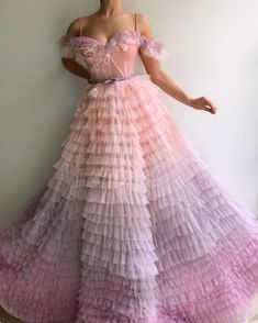 Details - Baby pink color  - Tulle fabric  - Handemade embroidery flower  - Ball-gown style  - Party and Evening night