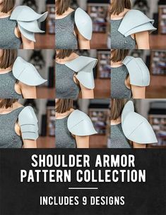 the shoulder armor pattern collection includes 9 designs for different types of headgear and neck pieces