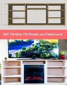 an entertainment center with fireplace built into it and the text diy 72 inch tv stand with fireplace built into it