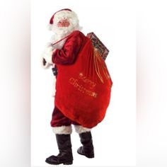 a man dressed as santa claus carrying a bag