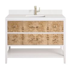 an image of a bathroom vanity with drawers and sink in white wood grained finish