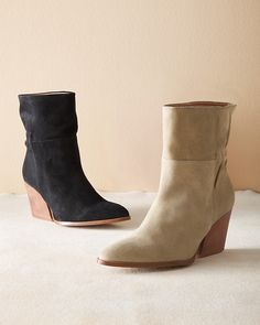 Our cinch-back, Western-inspired boots are masterfully crafted for us by Spanish artisans in rich suede, with a modern height for versatile style and a wedge-like heel for maximum ease. Inside zip. Almond toe. Elastic above heel. Suede upper. Leather lining.  6 inch shaft, 3 inch wedge-like, man-made heel. Man-made sole and heel cap. Women's cinch back suede boots by Garnet Hill. Suede Wedge Heel Boots For Winter, Suede Wedge Heel Winter Boots, Winter Suede Boots With Wedge Heel, Suede Wedge Boots With Suede Lining, Chic Suede Wedge Boots, Fall Suede Wedge Heel Boots, Suede Wedge Boots For Fall, Fall Suede Wedge Boots, Shop Boots