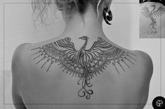 a woman with a bird tattoo on her back