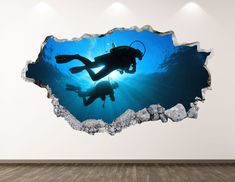 a wall sticker with a photo of a scuba diver in the ocean on it's side