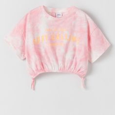 Nwt Zara Pink Tie Dye Size 10 Cute Zara Tops With Letter Print, Zara Letter Print Top For Spring, Casual Pink Zara Tops, Zara Pink Graphic Print Top, Zara Shirt, Pink Tie, Pink Tie Dye, Pink Ties, White Tie