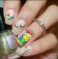 Winnie The Pooh Christmas Nails, Pooh Nails, Disney Themed Nails, Disney Christmas Nails, Nails Xmas, Nail Parlour, Pooh Christmas, Diy Nails Stickers, Cartoon Nails