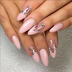 Bedazzled Nails, Wedding Nail Art Design, Ombre Nail Designs, Almond Nails Designs, Almond Acrylic Nails, Best Nail Art Designs, Gem Nails