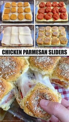 the steps to making chicken parmesan sliders are shown in this collage