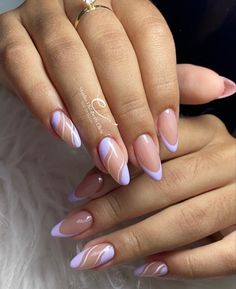 Almond Nails Designs French Tip Glitter, Classy Acrylic Nails Almond, Almond Frenchies, Simple Purple Nails, Nails Almond Acrylic, Summer Nails 2023 Gel, Simple Nail Designs Acrylic, Acrylic Nails Almond, Nails 2023 Gel