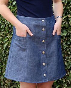 This 6 gore skirt has 2 length options, button front, topstitching and flap or pocket option. Instructions include directions for a custom fit. View A is above the knee with flap, View B is knee length with inset patch pocket. View A has a finished length of 17 1/2” and View B finishes at 22 1/2”. This pattern is designed for the beginning/intermediate sewer. Fabric Requirements: Medium weight wovens including denim, corduroy, twill, linen and poplin. View A: 44"/45&... Gore Skirt, Dot Patterns, Gored Skirt, Button Front Skirt, Make Your Own Clothes, Skirt With Buttons, Trendy Skirts, Skirt Patterns Sewing, Sewing Skirts