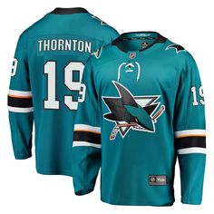 a hockey jersey with the number 19 on it and an image of a bird in the center