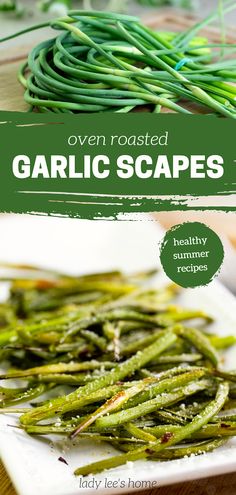 green roasted garlic scapes on a white plate