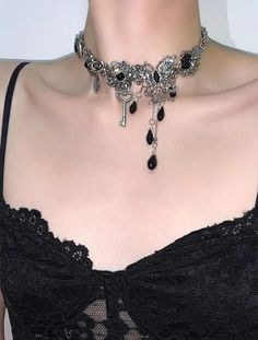 Black Silver Butterfly Tassel Choker | Jewelry | Three Fleas Fantasy Style Adjustable Black Necklace, Black Fantasy Style Choker Jewelry, Black Butterfly Jewelry, Elegant Black Necklace With Butterfly Charm, Elegant Black Butterfly Necklace, Thigh Chain, Choker Jewelry, Romantic Roses, Silver Butterfly