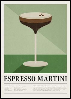 Espresso Martini Poster - Retro drink print - Posterstore.ca Italian Modern Art, Guest Check Espresso Martini Art, Sage Posters, Bartender Knowledge, Espresso Martini Poster, Gin Och Tonic, Martini Poster, Expresso Martini