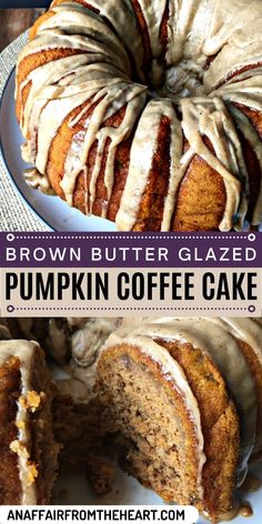 a pumpkin coffee cake with frosting on top