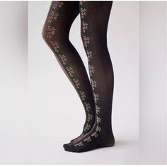 Urban Outfitters Astrid Floral Tights Bundle Of 2pair Color: Pink/Green Floral Motif | Size M\L New With Tags Spring Black Stretch Hosiery, Spring Stretch Black Hosiery, Spring Black Tight Tights, Black Tight-fit Tights For Spring, Tight Black Spring Tights, Tight Black Spring Hosiery, Black Tight Hosiery For Spring, Black Tight Stockings For Spring, Tight Black Stockings For Spring