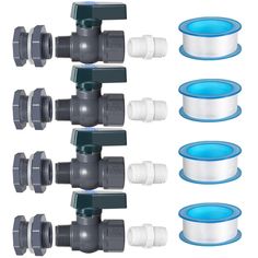 six different types of valves and fittings for the water system on a white background