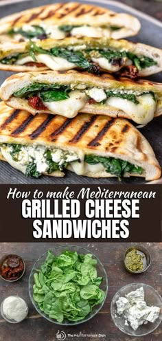 grilled cheese sandwiches with spinach and other ingredients