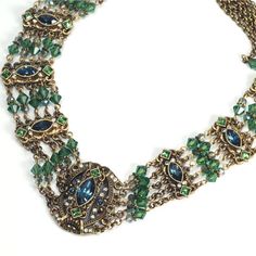 Madrid Victorian STYLE Collar Necklace - Statement Necklace | Sweet Romance – Sweet Romance Jewelry Green Necklaces, Black Cross Necklace, Victorian Collar, Necklaces Blue, Victorian Style Jewelry, Blue Sapphire Necklace, Headpiece Jewelry, Bronze Necklace, Sweet Romance