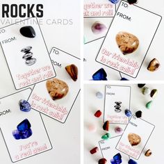 four different cards with rocks on them and the words rock's written in each card