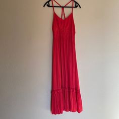 Anthropologie Maeve Maxi Dress Extra Small Never Worn Like New Condition Coral Waist Has Some Stretch Pleating And Ruffle Detailing Adjustable Straps Feminine Red Midi Beach Dress, Red Feminine Midi Dress For Beach, Feminine Red Maxi Dress For Vacation, Feminine Red Maxi Dress For Beach, Feminine Red Maxi Dress For The Beach, Casual Lined Maxi Sundress, Casual Pink Lined Midi Dress, Coral Maxi Dresses, Anthropologie Dress