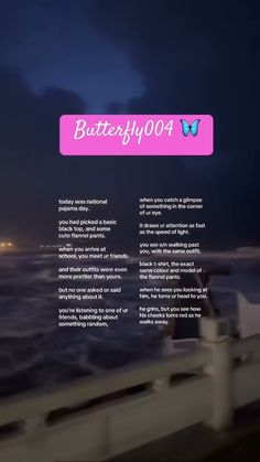 the back side of a boat in the ocean at night with text below it that reads butterfly 004