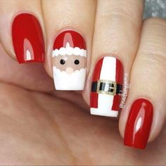 Santa Nail Art, Anting Manik, Santa Nails, Xmas Nail Art, Nagellack Trends, Cute Christmas Nails, Christmas Nail Art Designs